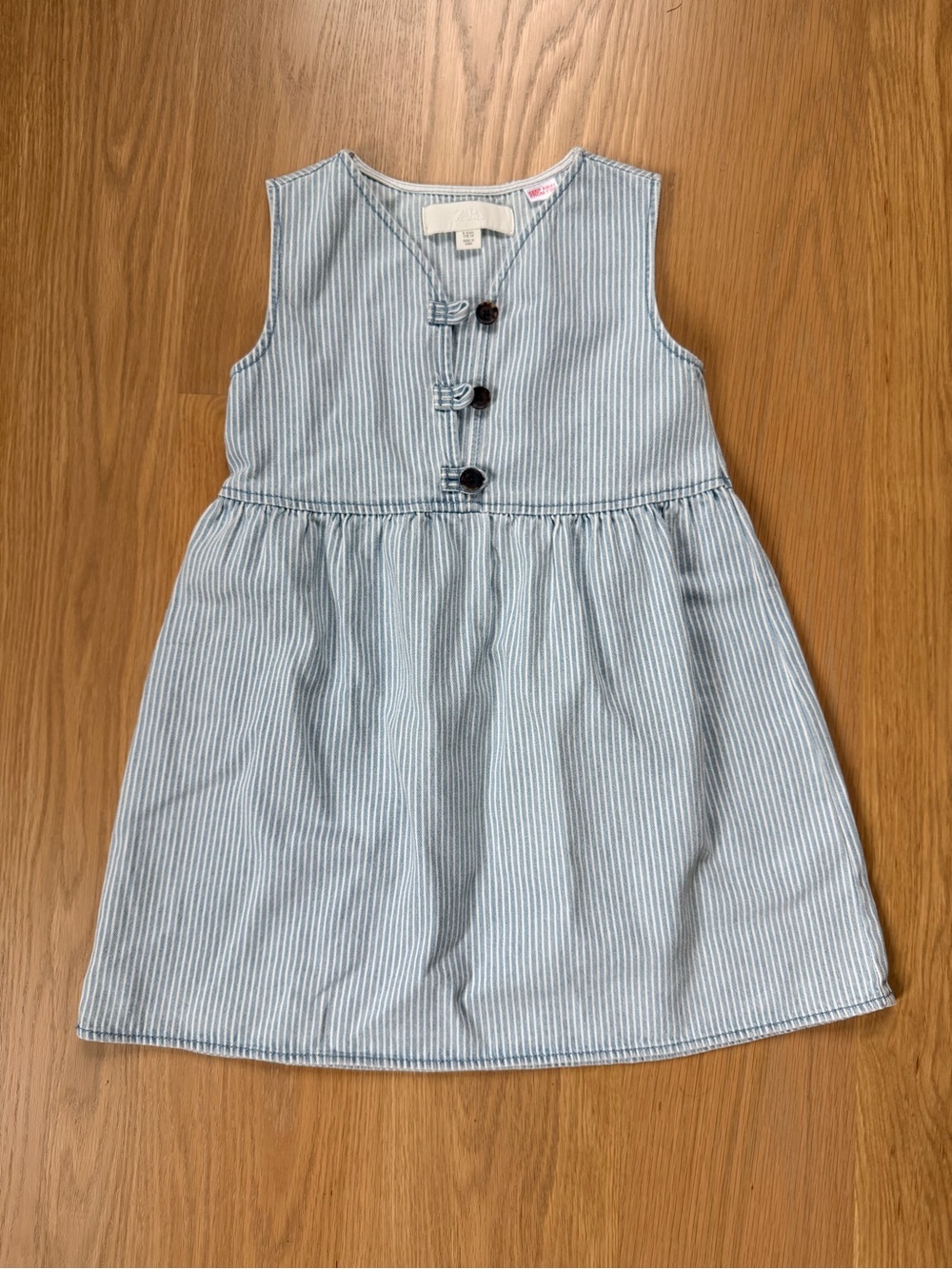 Zara Light Blue & White Striped Sleeveless Button-Front Dress